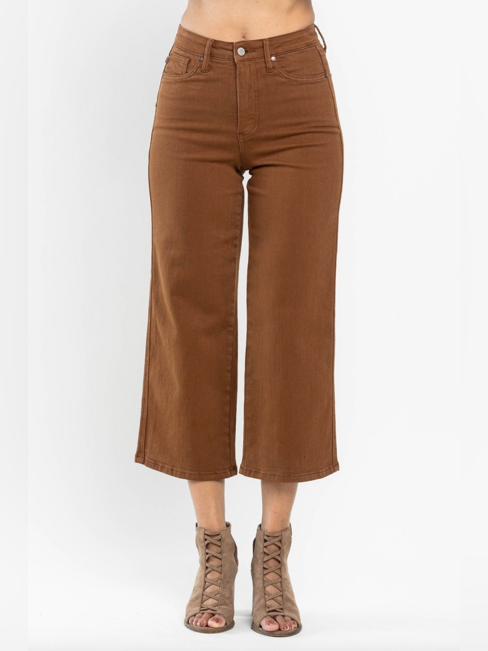 Judy Blue Brown Cropped Wide-Leg Jeans